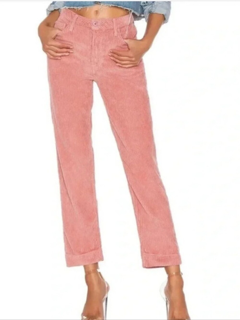 GRLFRND Helena High-Rise Crop Straight Leg Corduroy Jean Last Rose 27